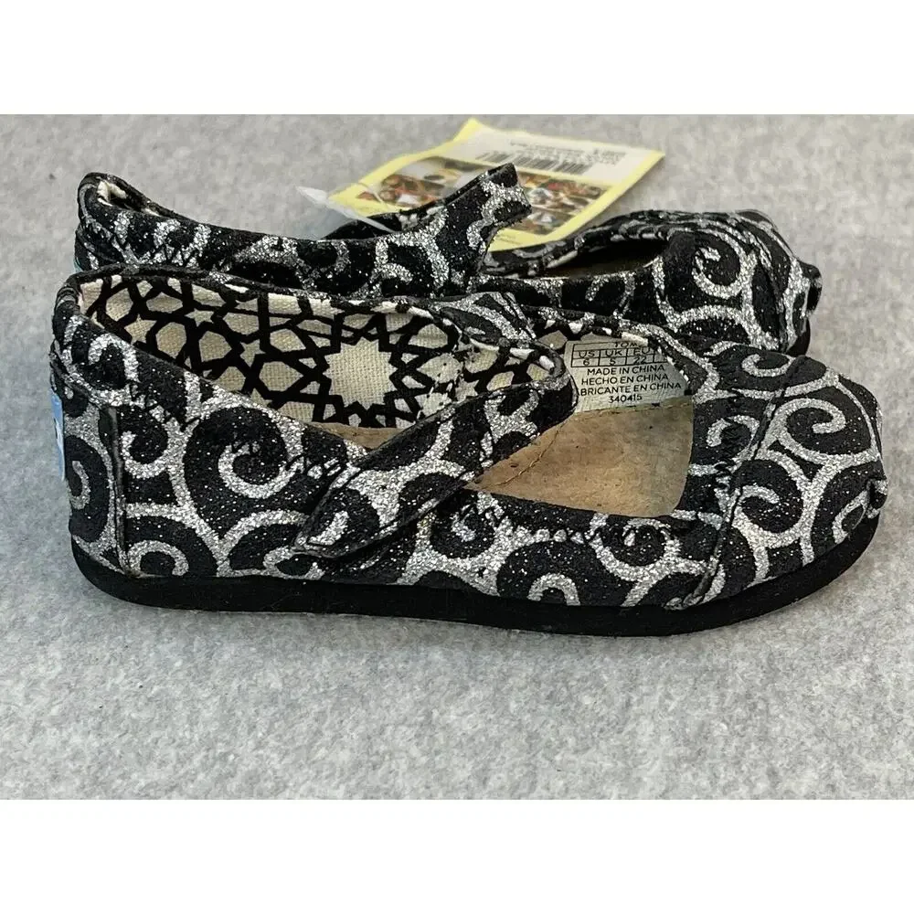 Toms Black Silver Mary Janes Infant’s Size 6